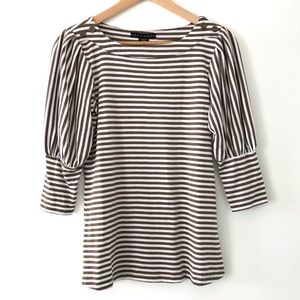 Brown and White Striped 3/4 Length Sleeve Top